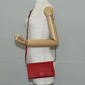 GUCCI Shoulder Wallet Swing Leather Red Gold 368231 534563 Auth BA5829V